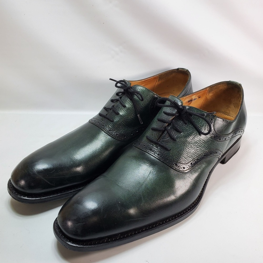 Ugo Vasare Oxford Shoes Mens 14 Green Black Leather Wingtip Brogue Dress Shoes